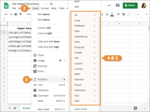 Functions of googlespred sheet