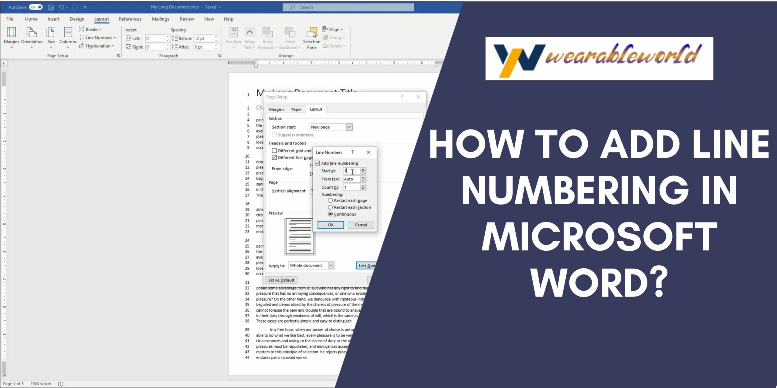 Add line numbering in Microsoft Word