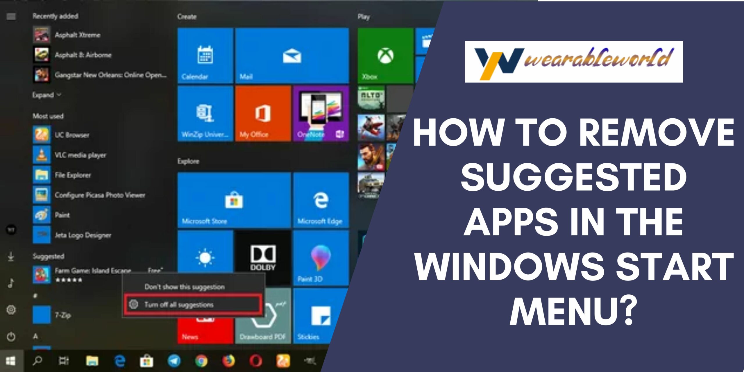 Remove suggested apps in the Windows Start menu