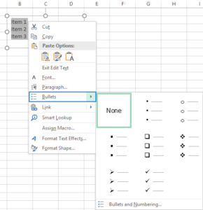 Move Bullet Points In Excel